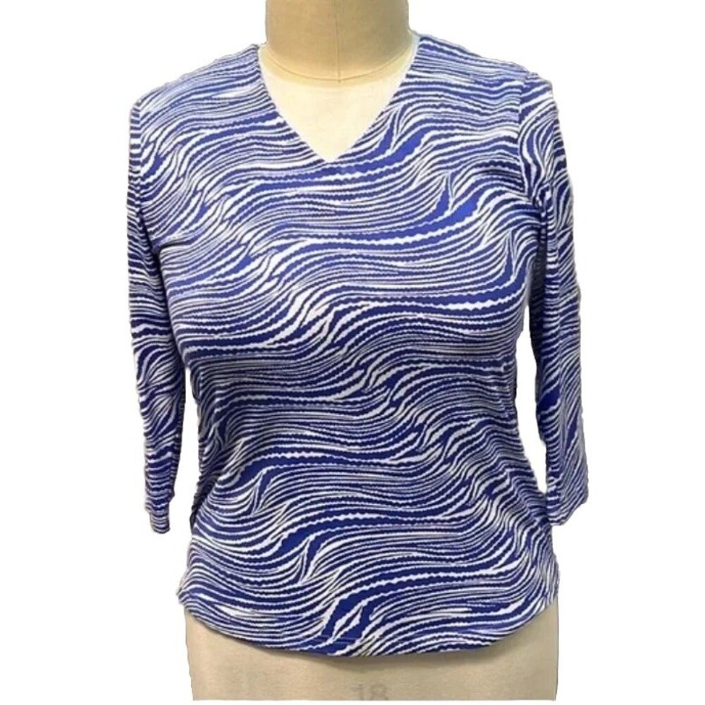 Anthony's | Blue and White Wavy Stripe 3/4 Sleeve Top Size L
